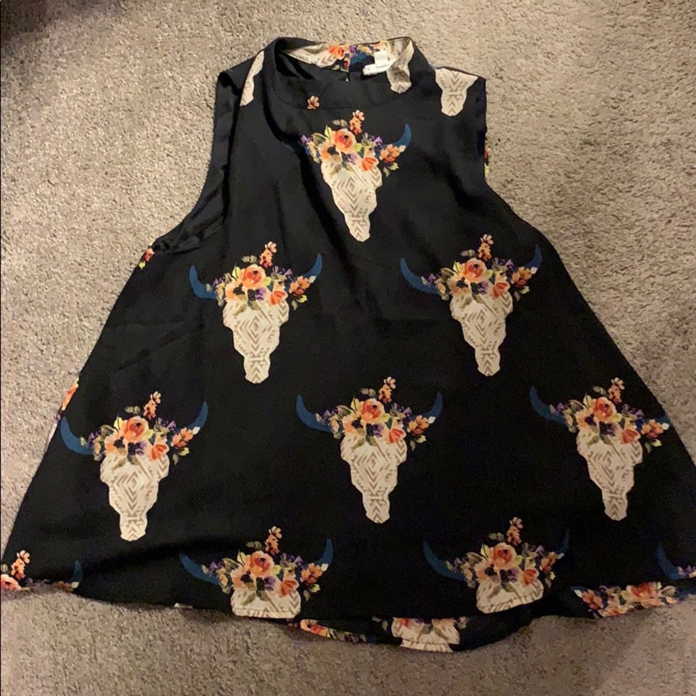 Rustic, floral tank with high neck!